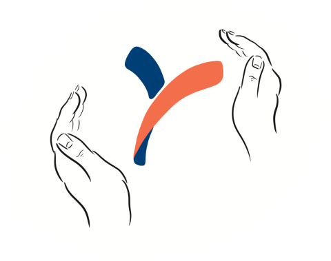 Illustration of Gamifant® (emapalumab-lzsg) logo between 2 hands