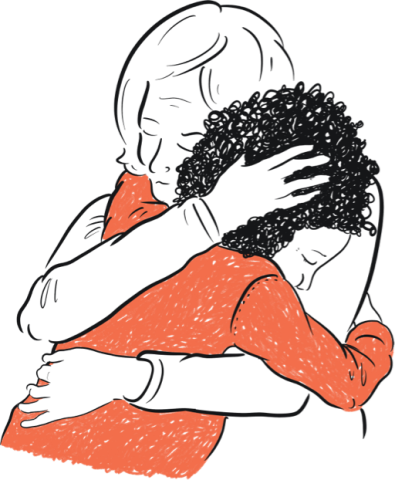 Illustration of woman embracing child